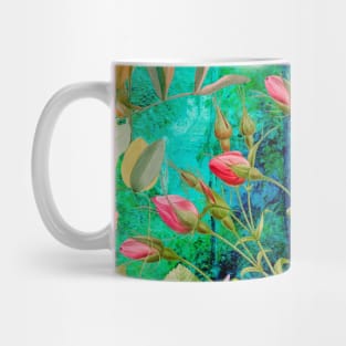 Cool tropical floral leaves botanical illustration, tropical plants,leaves and flowers, aqua turquoise leaves pattern Mug